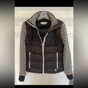 Tory Burch Quilted Down Zipper Sweater/Coat with Merino Wool Sleeves